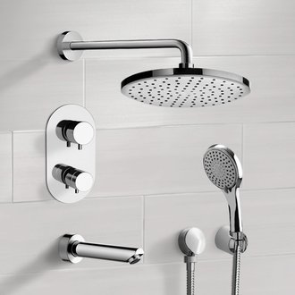 Tub and Shower Faucet Chrome Thermostatic Tub and Shower System with Rain Shower Head and Hand Shower Remer TSH45